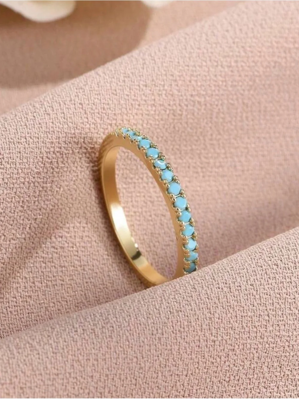 Western Ring Gold Band Ring with Turquoise Color Stones - Women's Jewelry